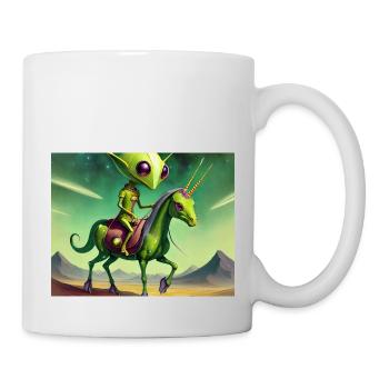 niedliches kleines grünes vintage alien reitet auf einem pferd - Tasse - Weiß - Rechts