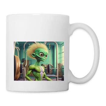 cute little green retro vintage alien workout gym - Mug - white - Right