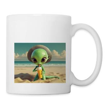 niedliche kleine grüne retro vintage alien sonnenbaden - Tasse - Weiß - Rechts