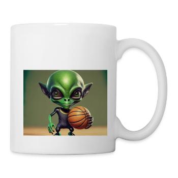 niedliche kleine grüne retro vintage alien basketball - Tasse - Weiß - Rechts