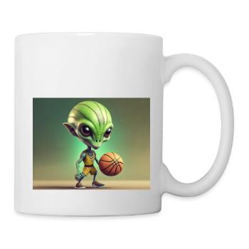 niedliche kleine grüne retro vintage alien basketball - Tasse - Weiß - Rechts