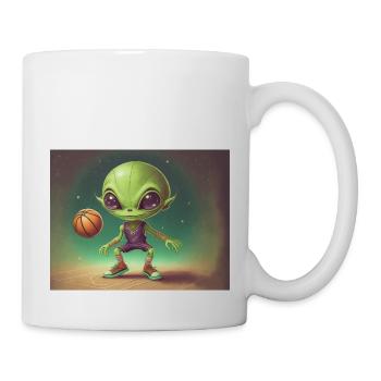 niedliches kleines grünes retro vintage alien basketball - Tasse - Weiß - Rechts