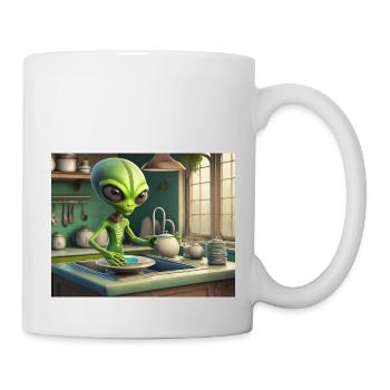 cute little green retro vintage alien everyday - Mug - white - Right