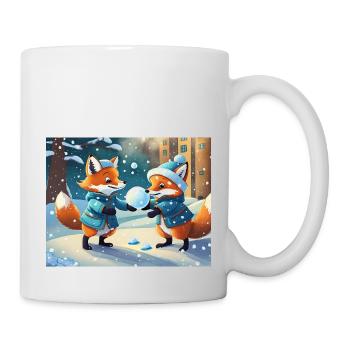 niedlicher kleiner Teufel Fuchs Alltag – Schnee spielen - Tasse - Weiß - Rechts