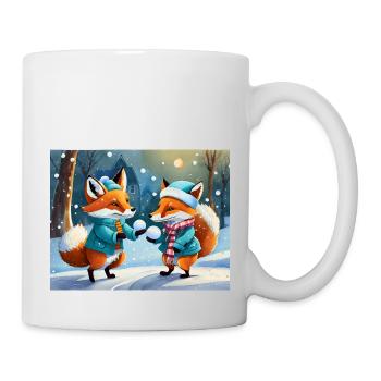 niedlicher kleiner Teufel Fuchs Alltag – Schnee spielen - Tasse - Weiß - Rechts