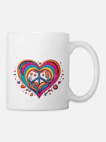 Peace Sign Love 60s 70s Hippie Costume Groovy - Mug - white