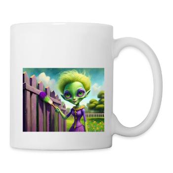 mignon petit vert rétro vintage alien peinture - Mug blanc - blanc - Droite