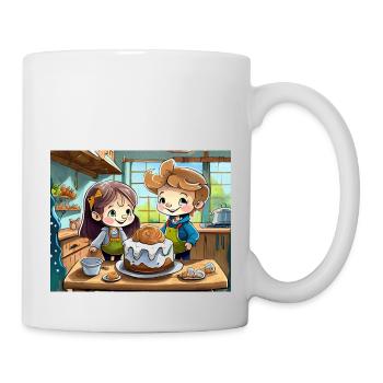 Deutsche Kinderreime illustrierter Comic Bake Cake - Tasse - Weiß - Rechts