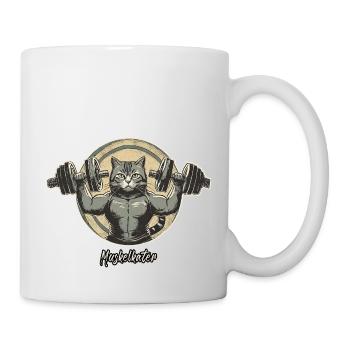 Wortspiel mehrdeutiger deutscher Ausdruck - Muskelkater - Tasse - Weiß - Rechts