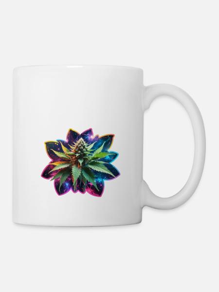 Bunt Glimmernde Hanfpflanze - Tasse - Weiß
