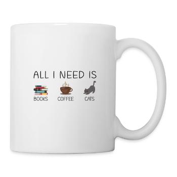 Bücher, Kaffe und Katzen - Tasse - Weiß - Rechts