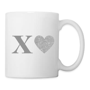 Buchstabe x silbernes Herz - Tasse - Weiß - Rechts