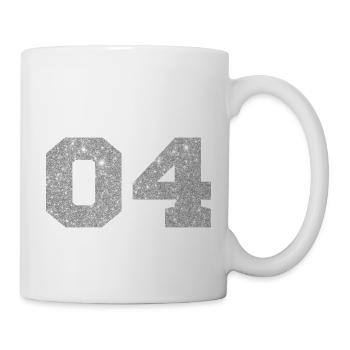 Nummer 4 Silberner Glitzer - 4. Jahrestag - Tasse - Weiß - Rechts
