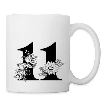 Nummer 11 Schwarze Blumen -11. Geburtstag Blumen - Tasse - Weiß - Rechts
