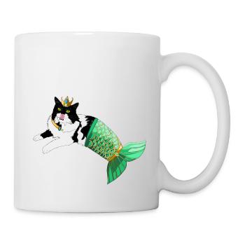 Black and White Mermaid Cat - Mug - white - Right