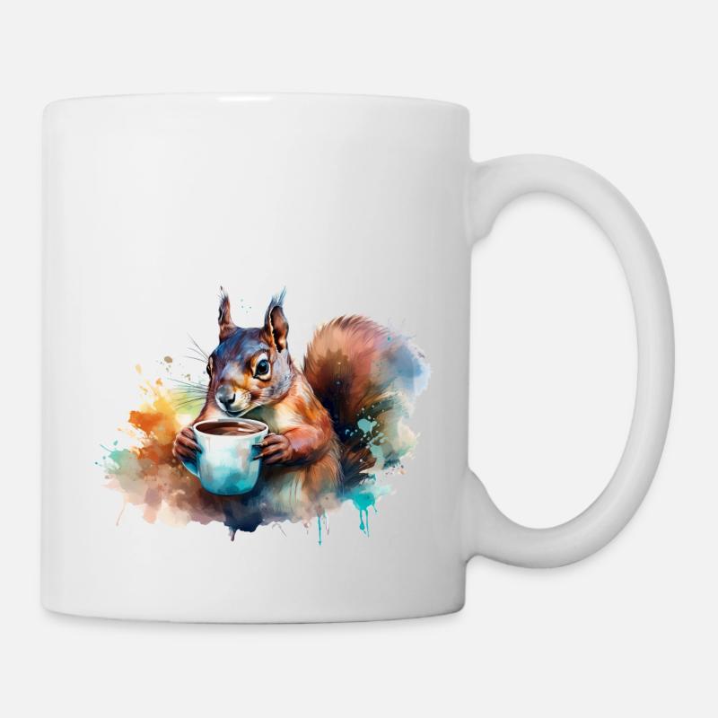 Eichhörnchen trinkt eine Tasse Kaffee - Tasse - Weiß