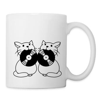 DJ 2 Cats Team Friends Crew Disque vinyle dans la bouche - Mug blanc - blanc - Droite