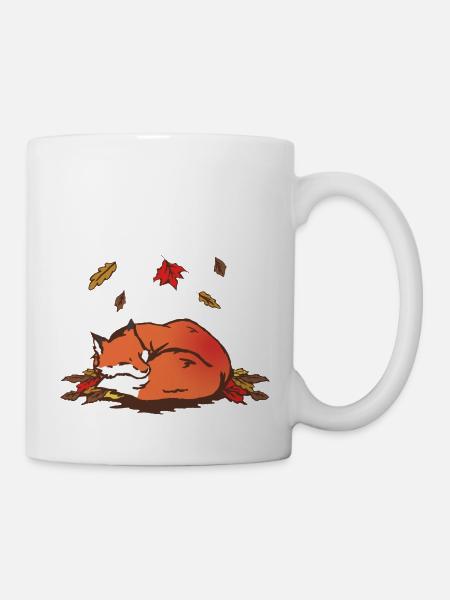 Schlafender Roter Fuchs im Herbst - Tasse - Weiß