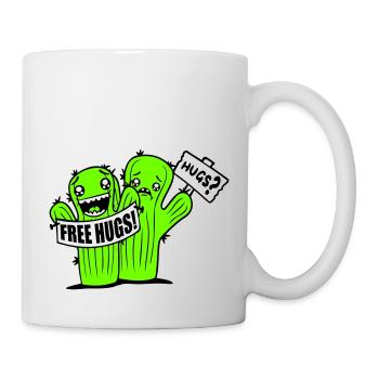Free Hugs Kaktus Umarmung Gesicht Traurig Schild - Tasse - Weiß - Rechts