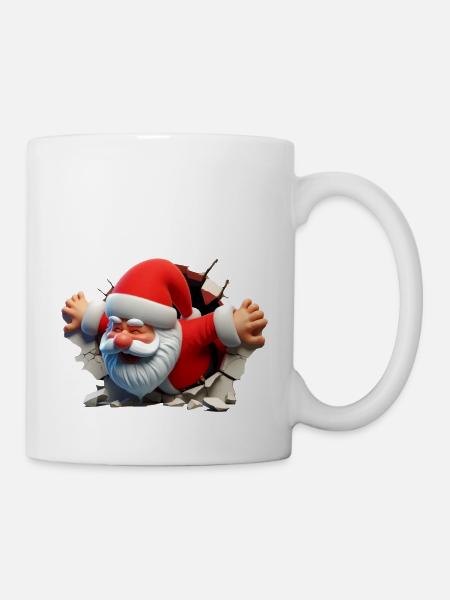 Santa im Loch von vorne 2 - Tasse - Weiß