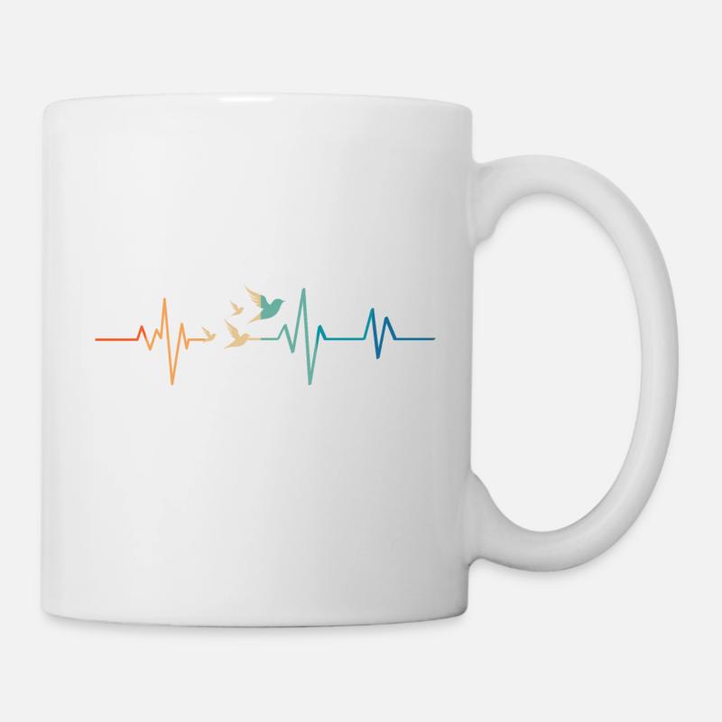 Battement de coeur rétro oiseau qui vole - Mug blanc - blanc
