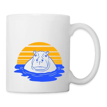 Nilpferd schwimmt Wasser Sonne Süß Comic Cartoon - Tasse - Weiß - Rechts