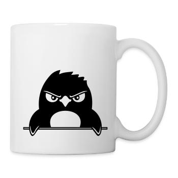 Pinguin Guckt Ernst Böse Gefährlich hinter Mauer - Tasse - Weiß - Rechts