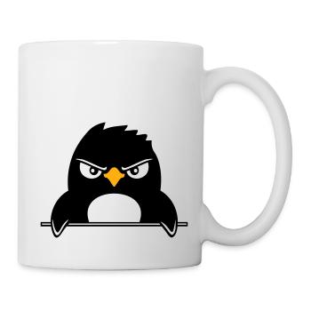 Pinguin Guckt Ernst Böse Gefährlich hinter Mauer - Tasse - Weiß - Rechts