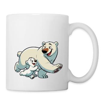 Eisbärenmutter mit herumtollendem Kind - Tasse - Weiß - Rechts