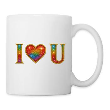 Ich liebe dich | Regenbogen-Glitzer-Herz-Liebes-Design - Tasse - Weiß - Rechts