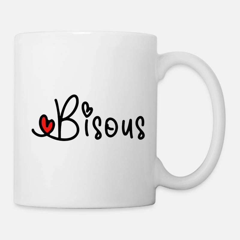 Cœur Rouge Bisous ligne Minimale Noire - Mug blanc - blanc