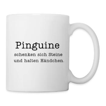 Science Snack Typewriter: Pinguine schenken sich  - Tasse - Weiß - Rechts