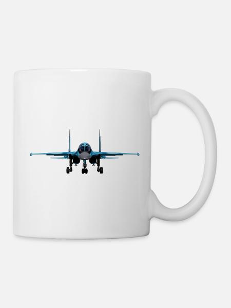 Blauer Kampfjet Frontansicht - Tasse - Weiß