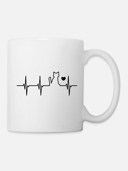 Katze Herzschlag - Tasse - Weiß