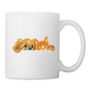 Chien pékinois et chat Maine Coon roux - Mug blanc - blanc - Droite