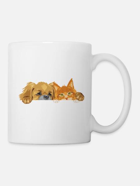 Pekingeserhund und Ginger Maine Coon-Katze - Tasse - Weiß