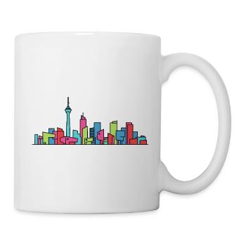 Düsseldorfer Stadtsilhuett Rheinturm-Linienkunst - Tasse - Weiß - Rechts