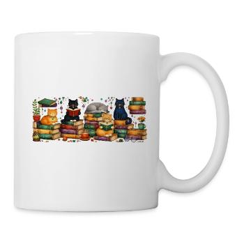 Lesende Katzen mit Bücherstapeln - Tasse - Weiß - Rechts