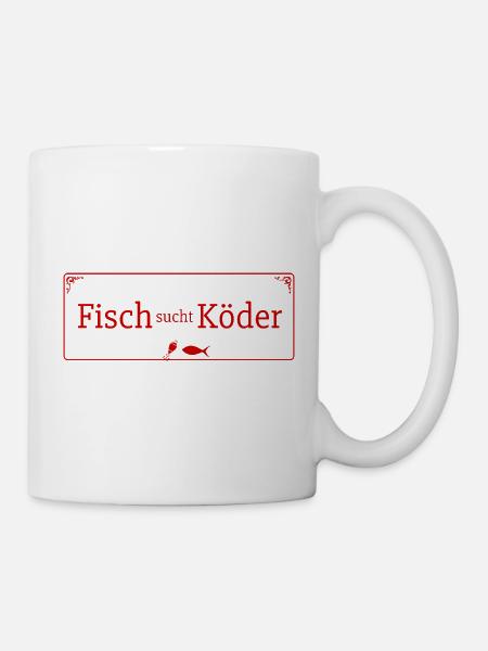 Fisch sucht Köder Vintage Angeln - Tasse - Weiß
