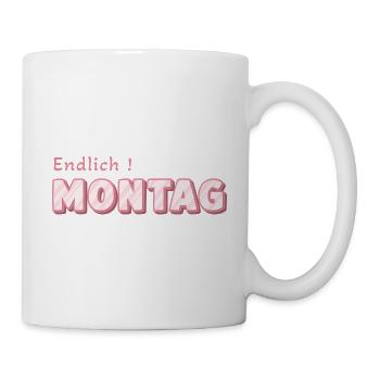 Endlich Montag – Pink Retro Schrift - Tasse - Weiß - Rechts