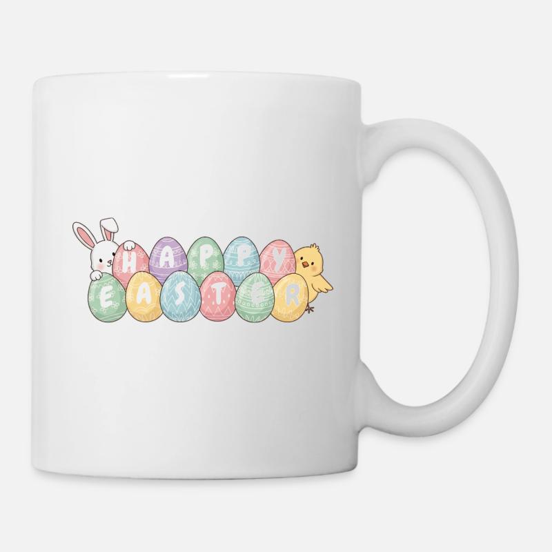 Cute Easter Bunny Chick and Eggs - Mug - white