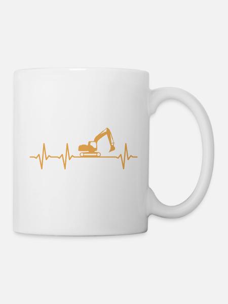 Bagger Herzschlag Baggerfahrer Bauarbeiter Bau - Tasse - Weiß
