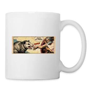 Opossum Beats God's Hand Funny Opossum Meme - Mug - white - Right