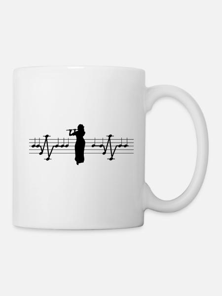 Musikerin mit Querflöte - EKG Notenlinien - Tasse - Weiß