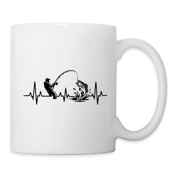 Angeln Herzschlag EKG Angler Silhouette - Tasse - Weiß - Rechts