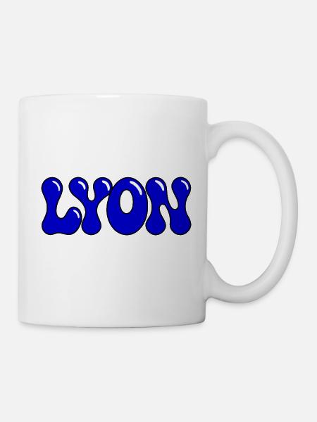 Lyon Typografie Blue Bubbles - Tasse - Weiß