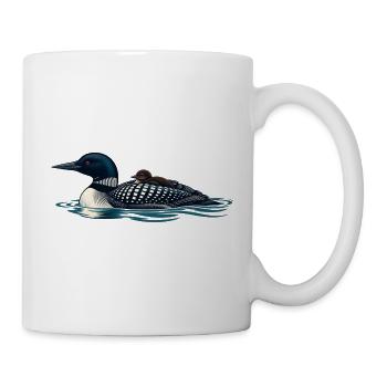 Gemeiner Lote trägt ein Küken auf ruhigem Wasser - Tasse - Weiß - Rechts