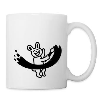 Hase malt mit Pinsel - Line - Tasse - Weiß - Rechts