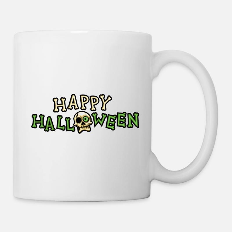 Happy Halloween Spruch Totenkopf Skull Knochen - Tasse - Weiß