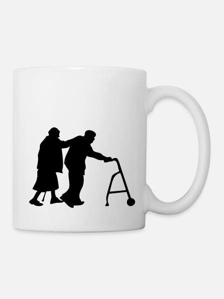 papy mamie deambulateur vieux vieille - Mug blanc - blanc